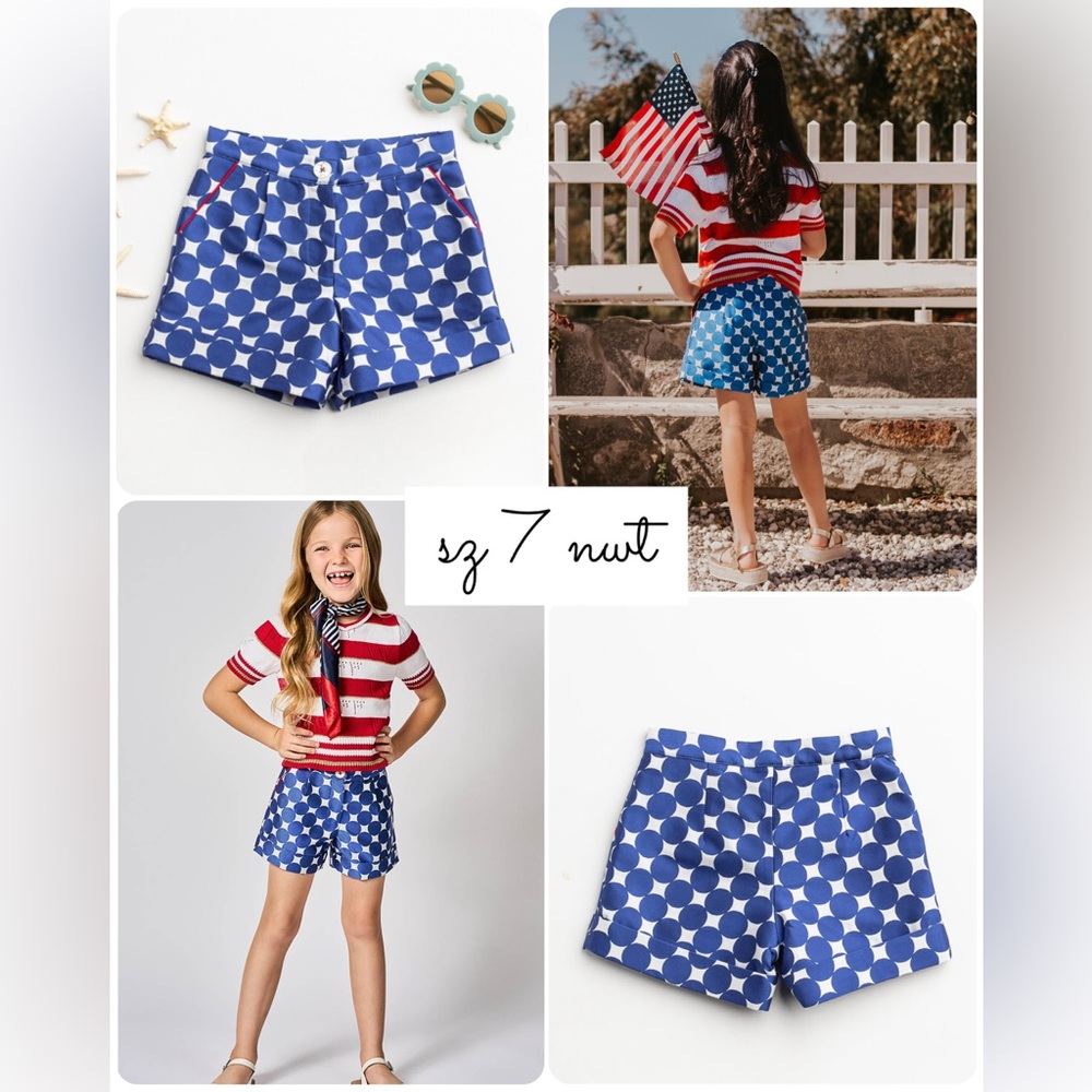Sz 7 Finding Foxtale Cruise Ship Shorts NWT Wildflowers Blue polka dots RWB
